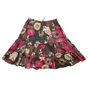 SOLITAIRE Floral Tiered Midi A-Line Skirt Sz Medium Summer Cottagecore